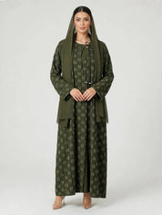 C 2773-03 Premium Turkish Cupro Olive Checker Abaya