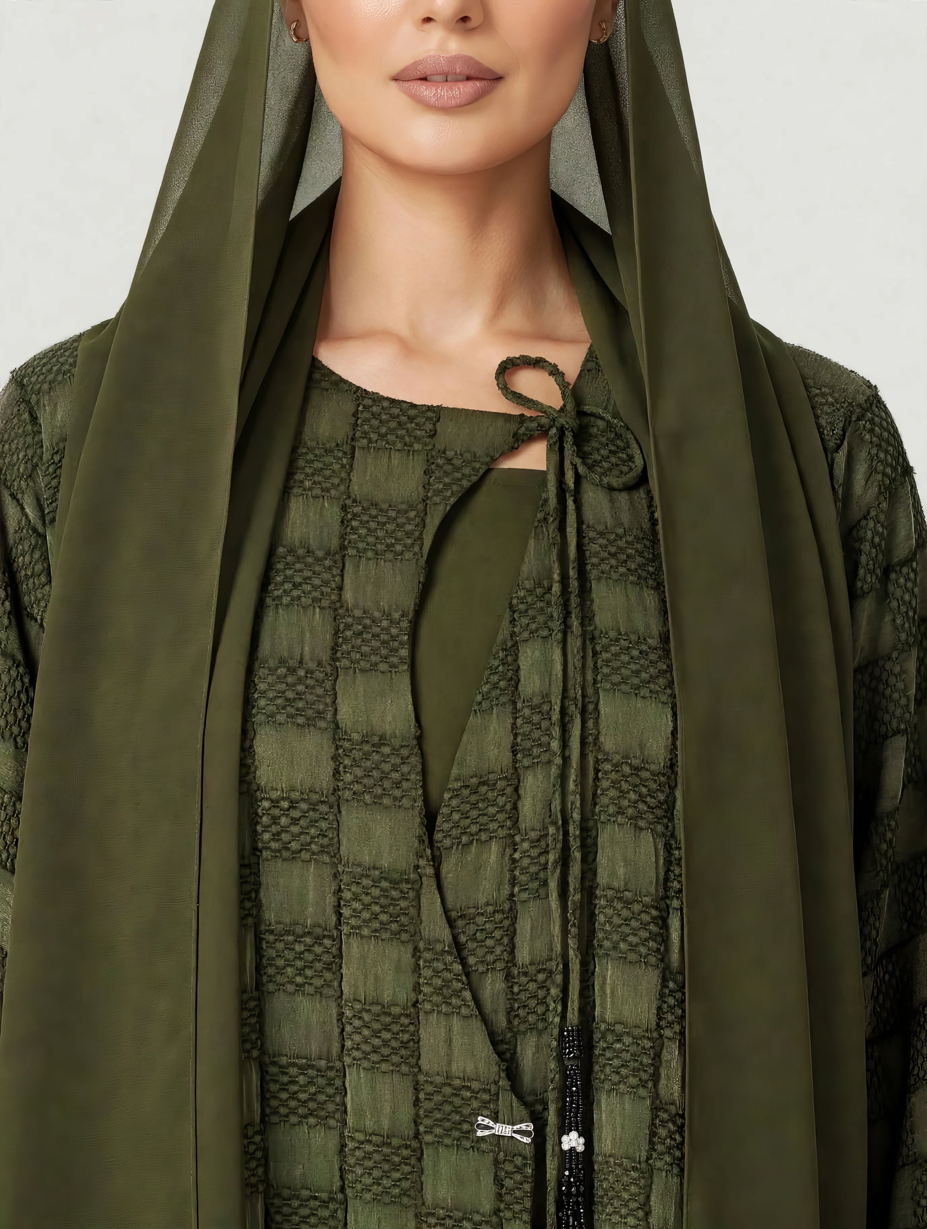 C 2773-03 Premium Turkish Cupro Olive Checker Abaya
