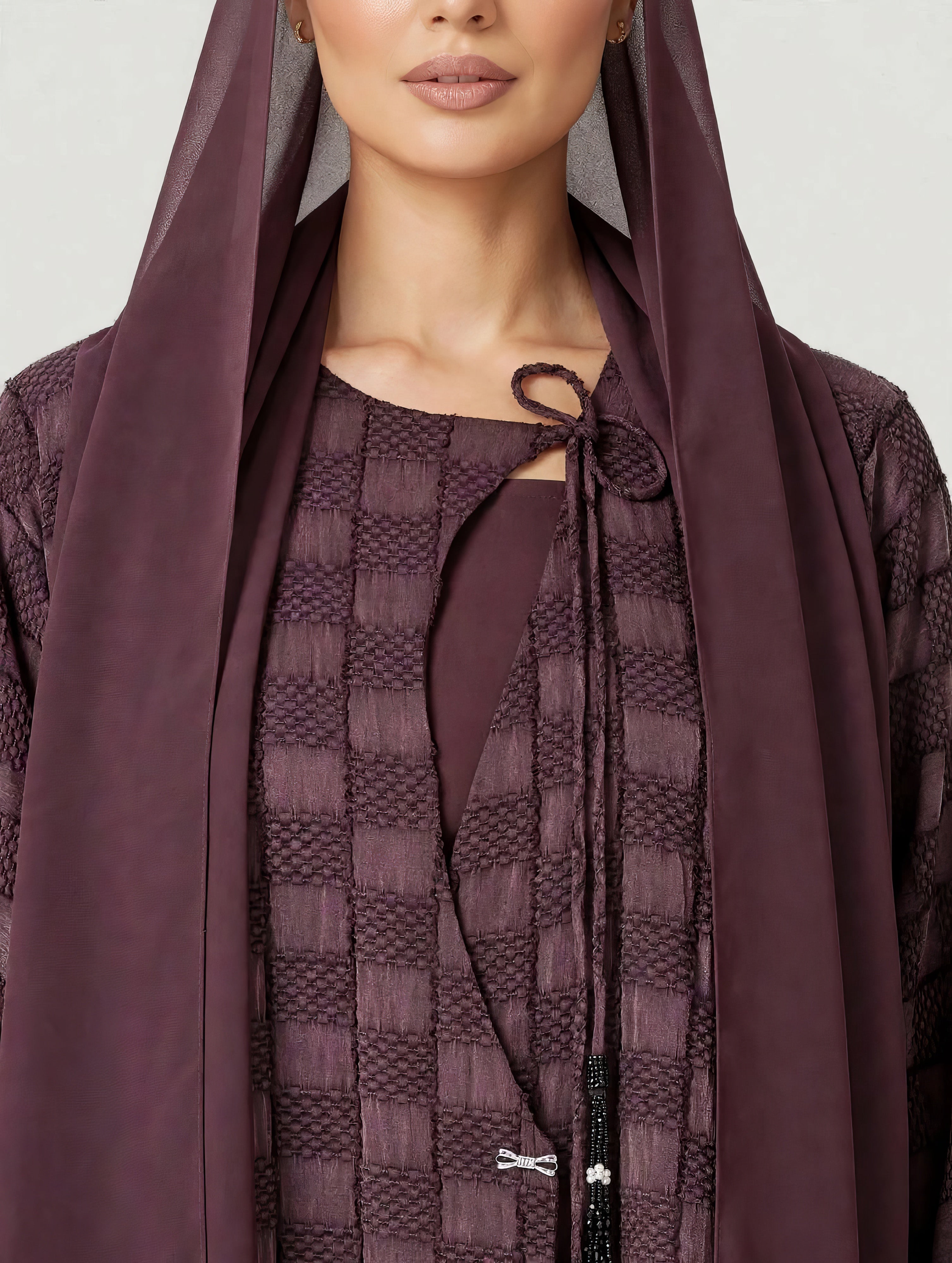 C 2773-04 Premium Turkish Cupro Plum Checker Abaya