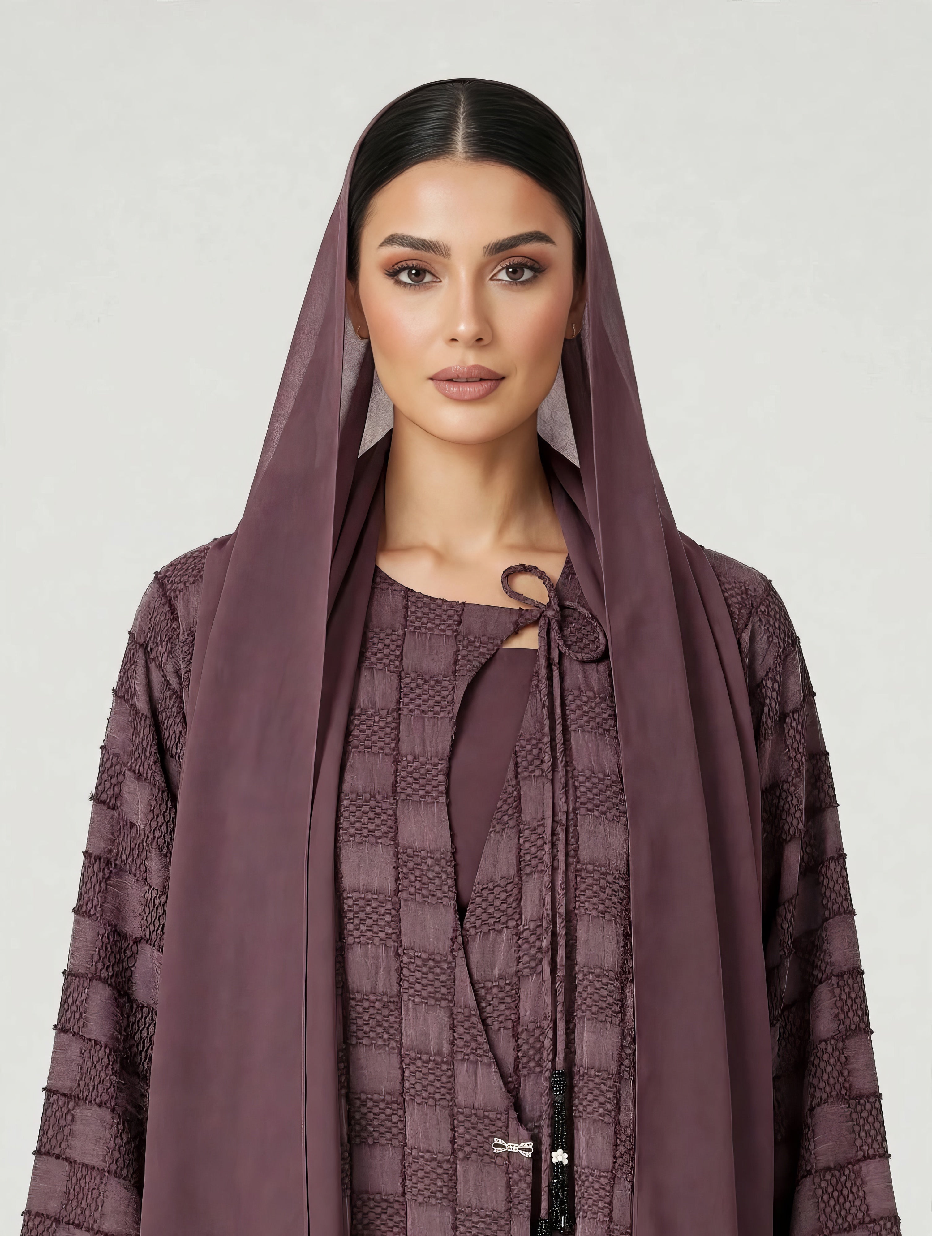 C 2773-04 Premium Turkish Cupro Plum Checker Abaya