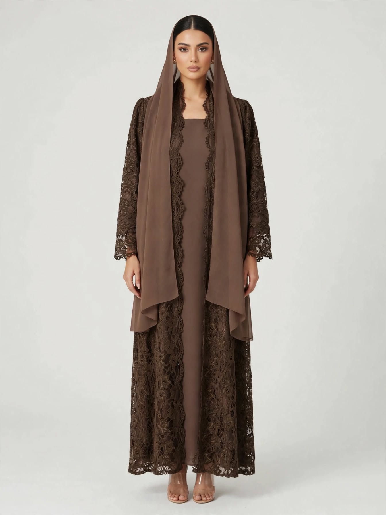 C 2776-01 Caramel Dantel Abaya