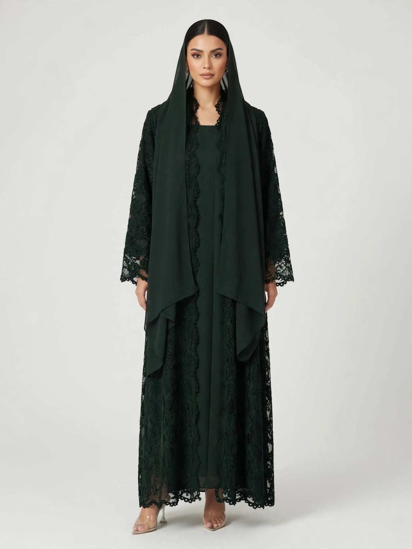 C 2776-02 Pine Green Dantel Abaya