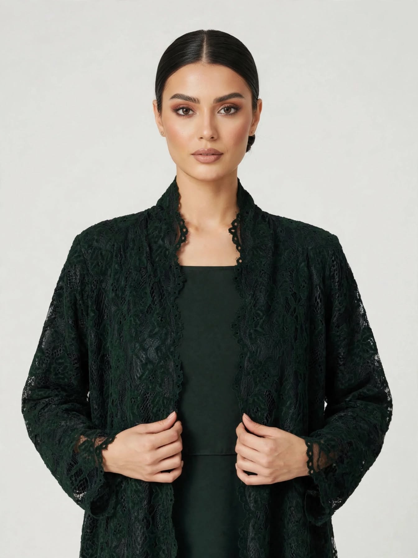 C 2776-02 Pine Green Dantel Abaya