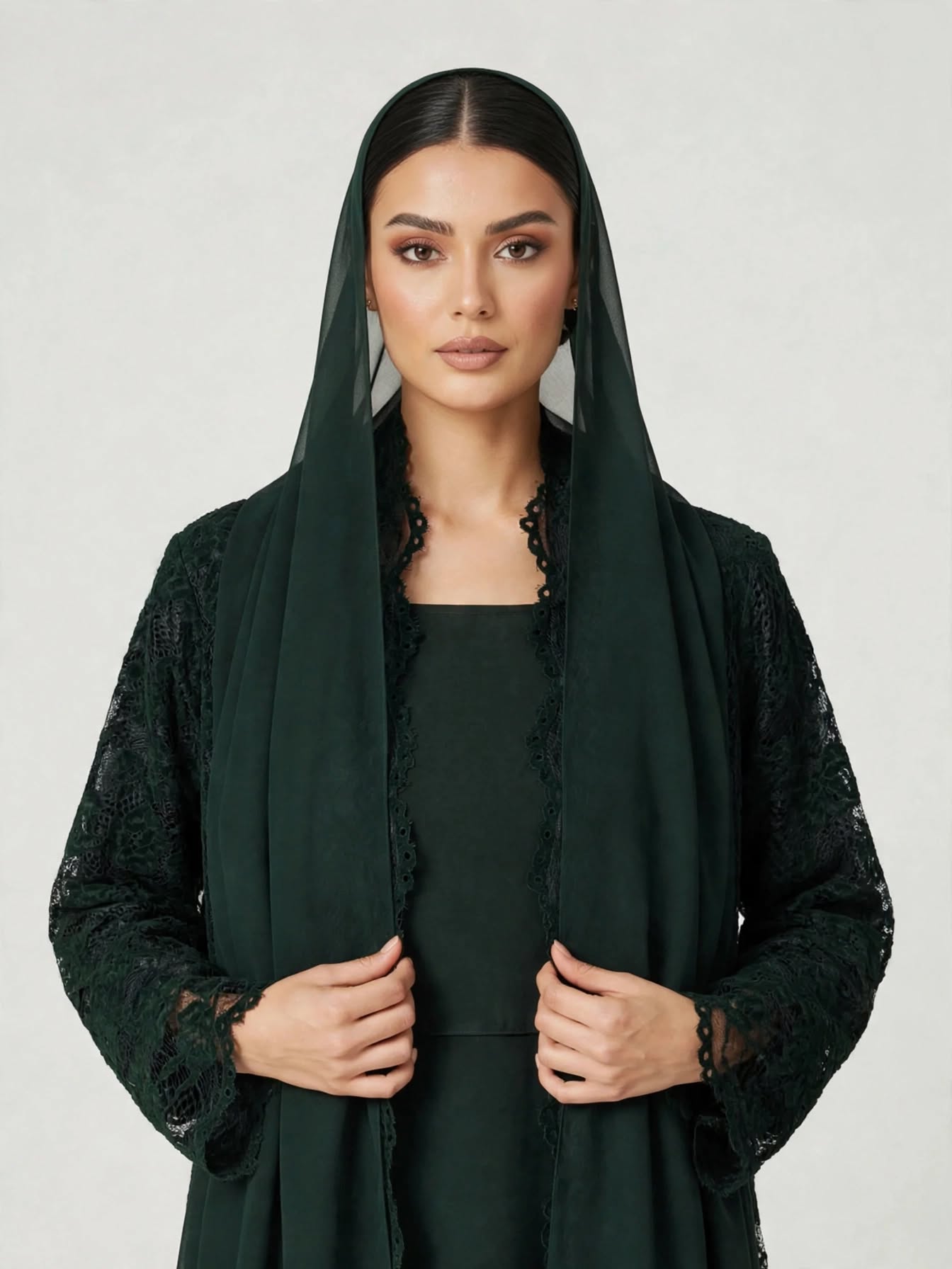 C 2776-02 Pine Green Dantel Abaya