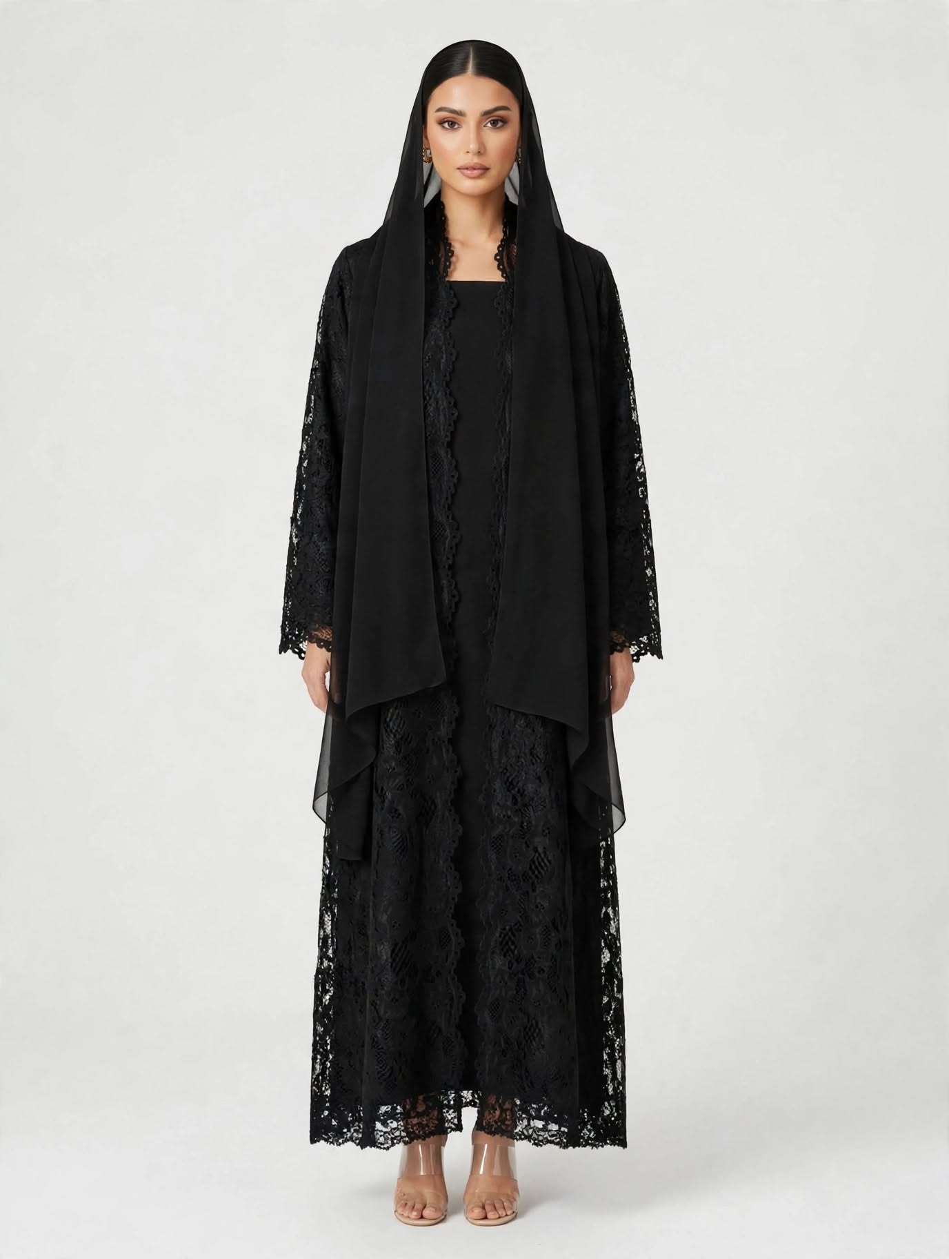 C 2776-03 Black Dantel Abaya