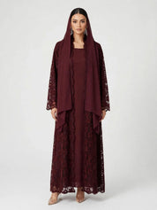 C 2776-04 Burgundy Dantel Abaya