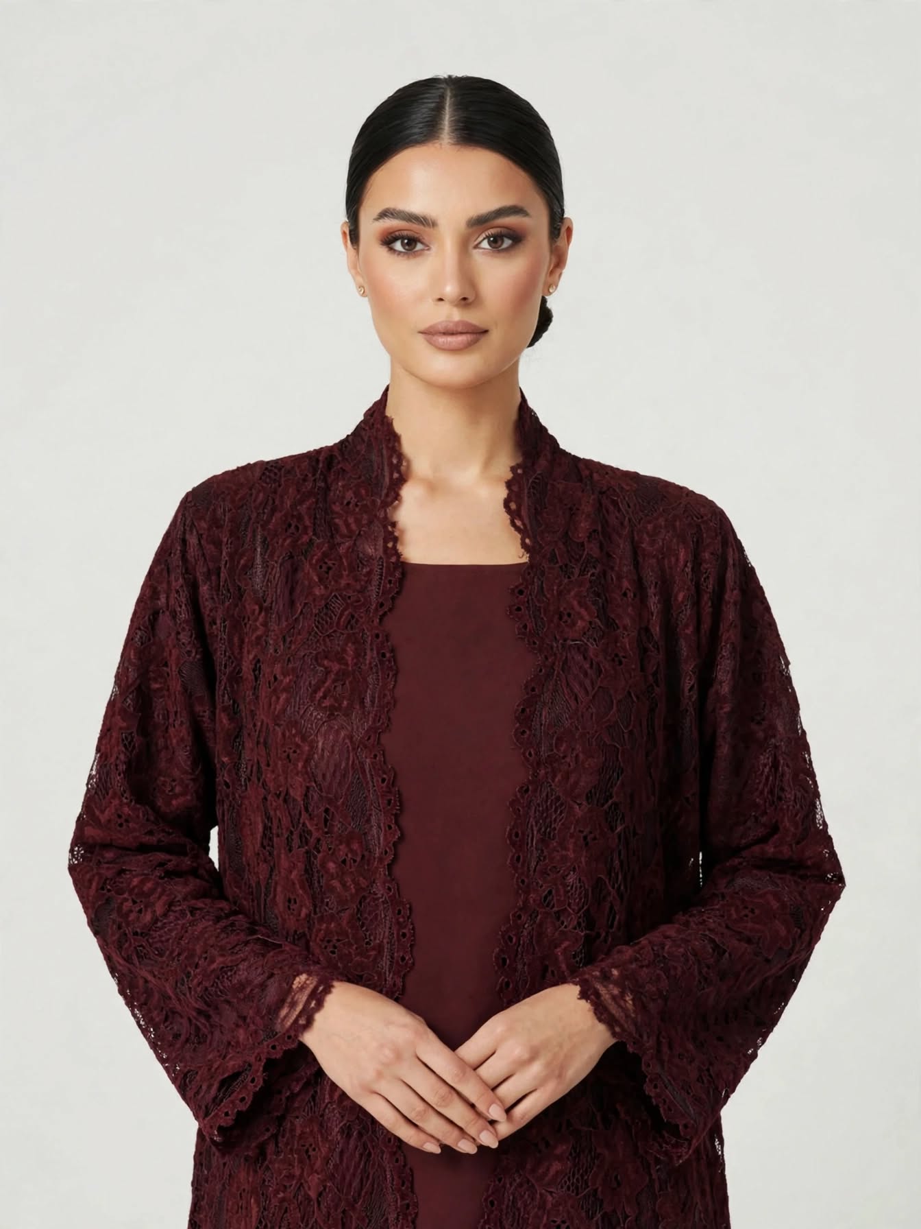 C 2776-04 Burgundy Dantel Abaya