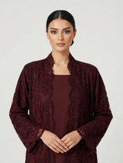 C 2776-04 Burgundy Dantel Abaya