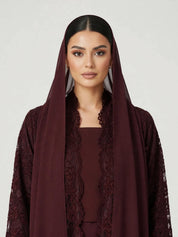 C 2776-04 Burgundy Dantel Abaya