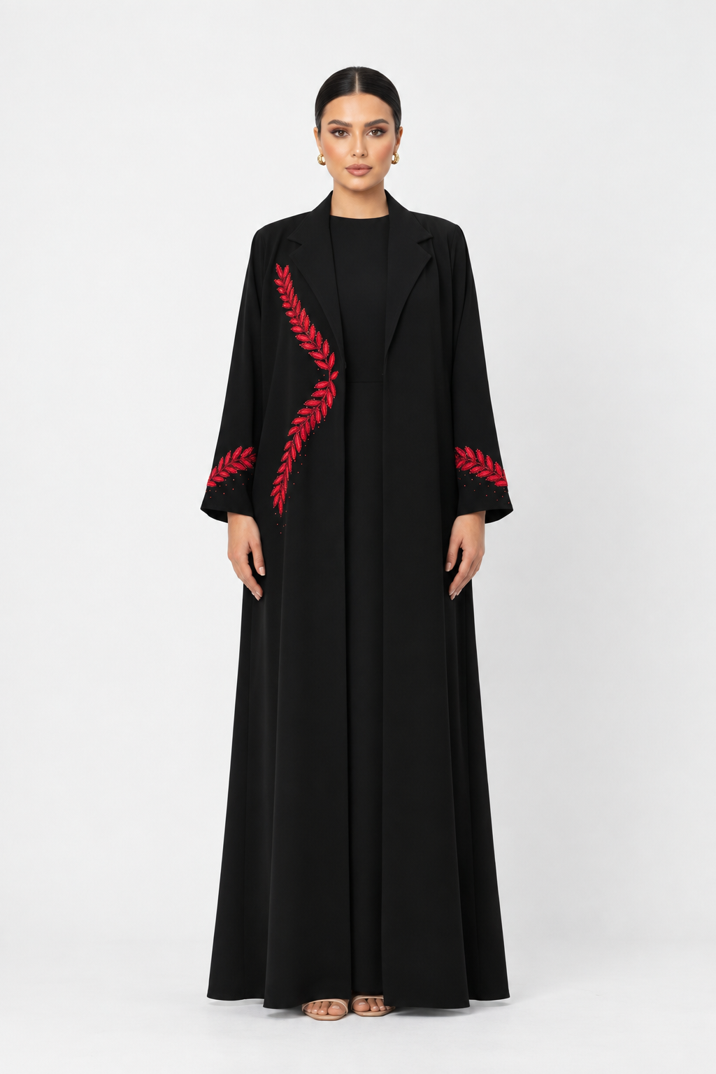 C 2776 Black Red Embroidered Abaya
