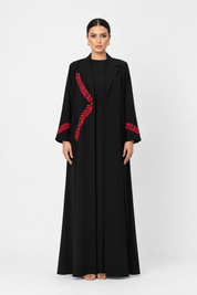 C 2776 Black Red Embroidered Abaya