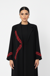 C 2776 Black Red Embroidered Abaya