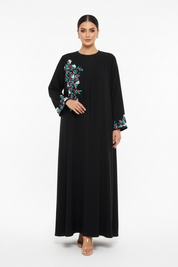C 2777 Black Floral Embroidered Abaya