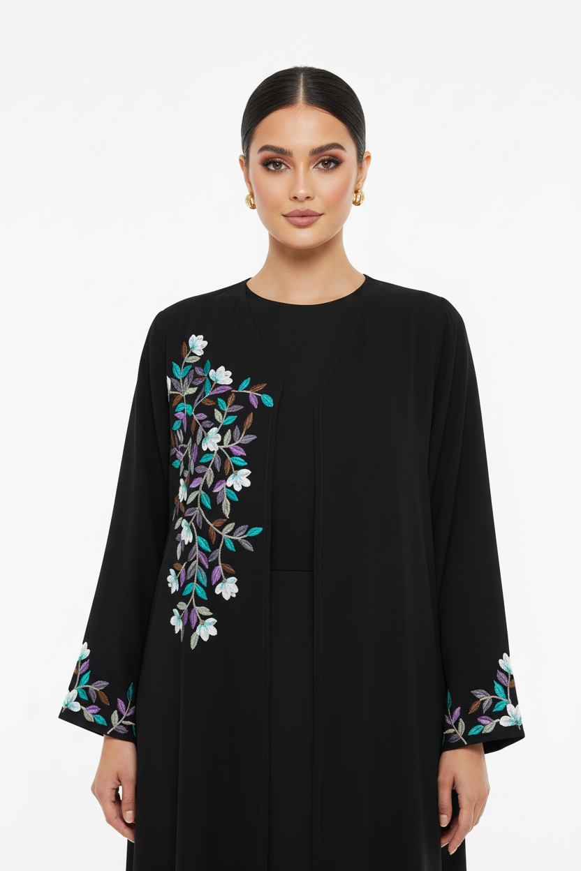 C 2777 Black Floral Embroidered Abaya
