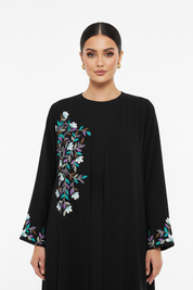 C 2777 Black Floral Embroidered Abaya