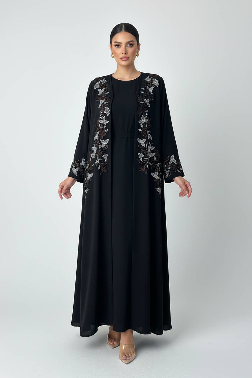 C 2778 Black Crystal Embroidered Abaya