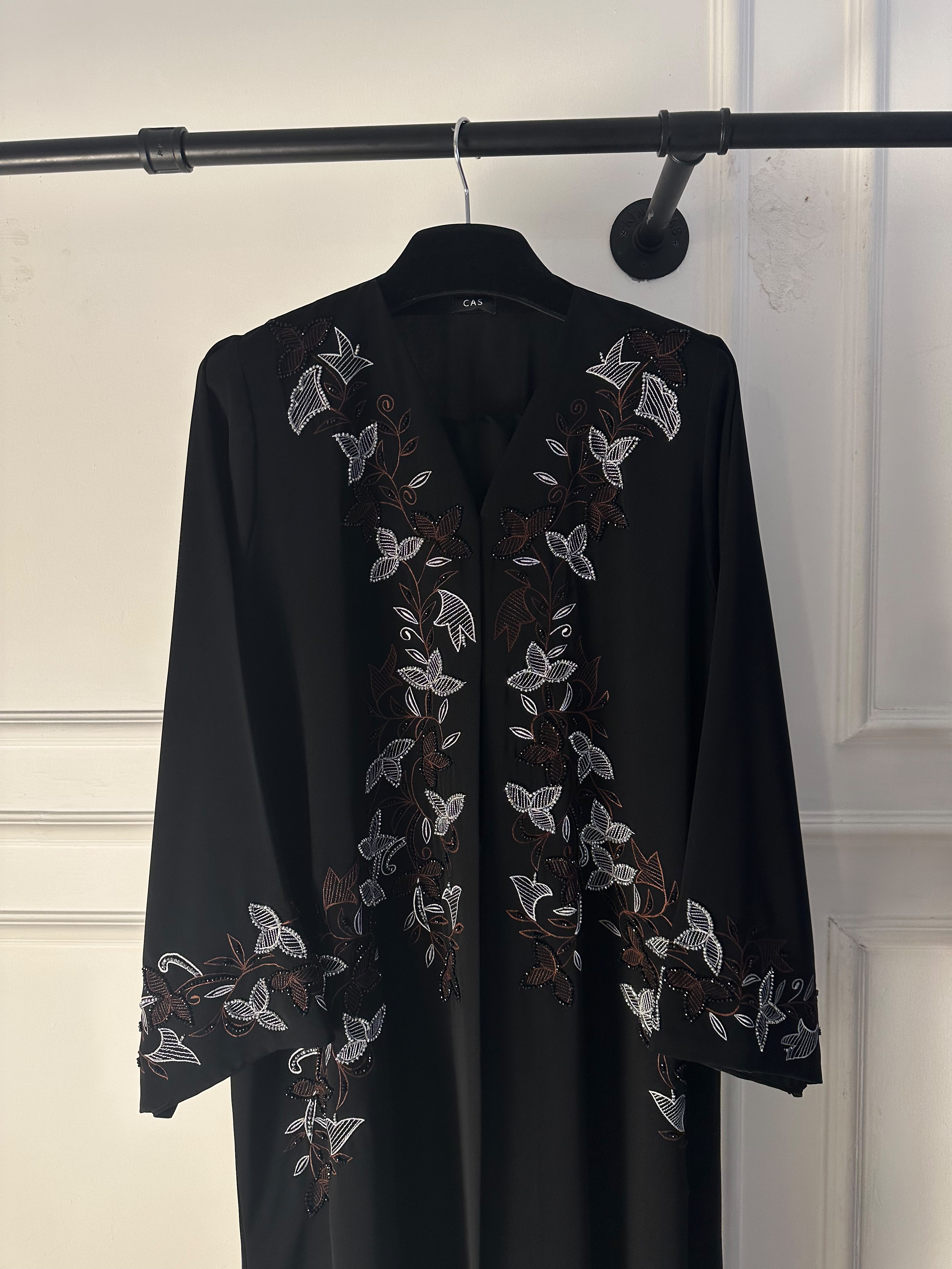 C 2778 Black Crystal Embroidered Abaya
