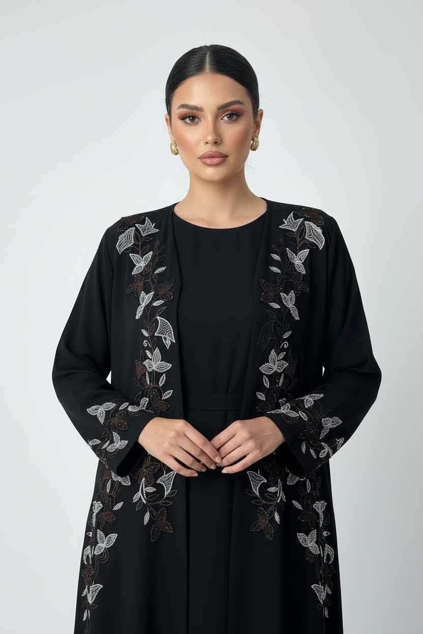 C 2778 Black Crystal Embroidered Abaya