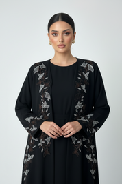 C 2778 Black Crystal Embroidered Abaya