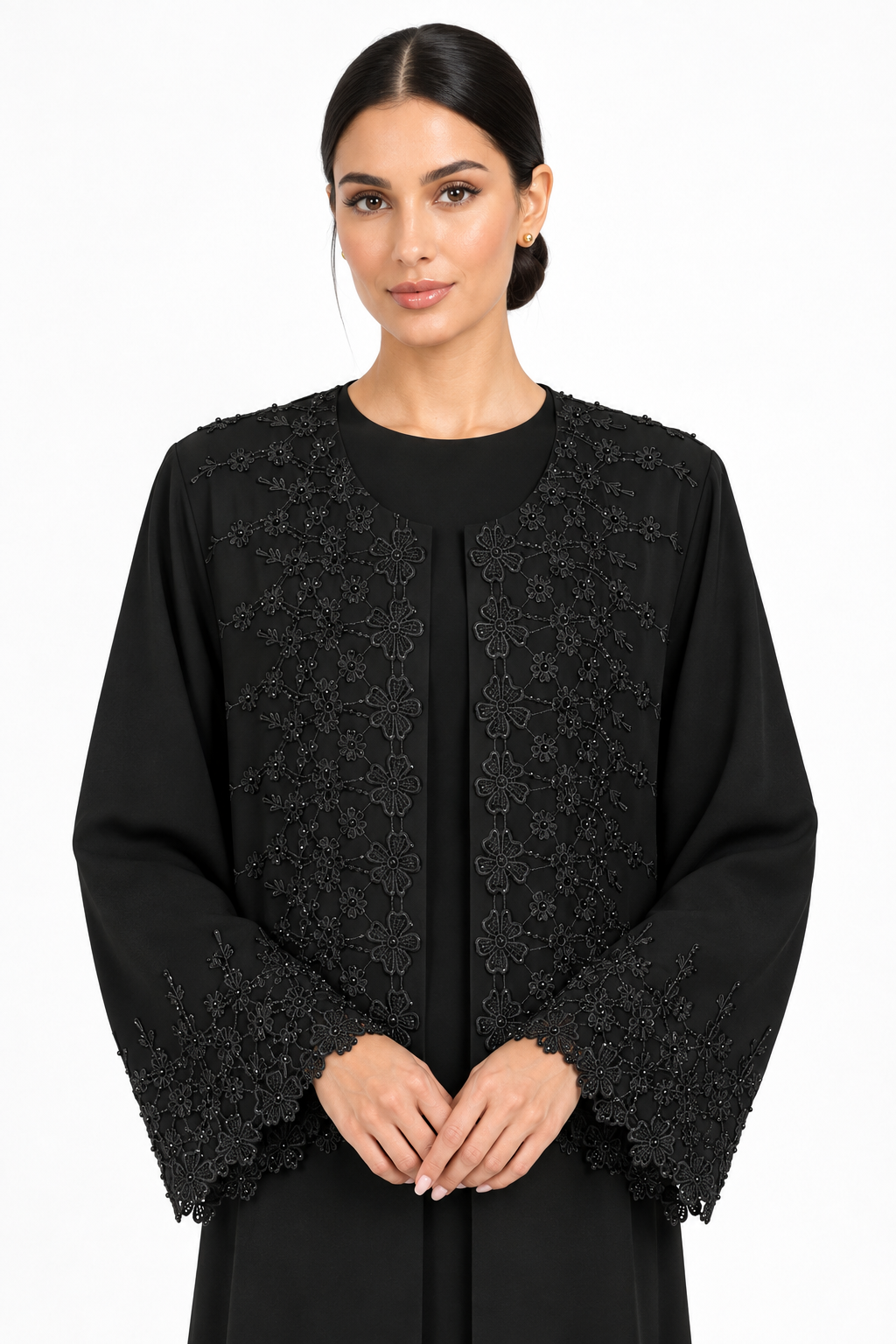 C 2780 Black Floral Lace Abaya