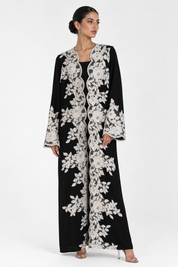 C 2781 Black White Floral Lace Abaya