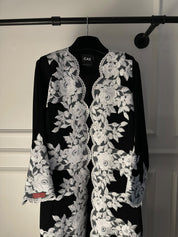 C 2781 Black White Floral Lace Abaya