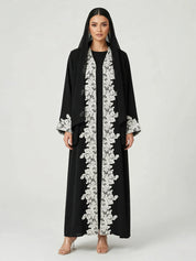 C 2782-01 Black White Floral Lace Abaya