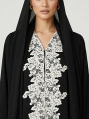 C 2782-01 Black White Floral Lace Abaya