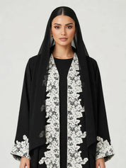 C 2782-01 Black White Floral Lace Abaya