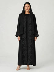 C 2782-02 Black Floral Lace Abaya