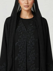 C 2782-02 Black Floral Lace Abaya