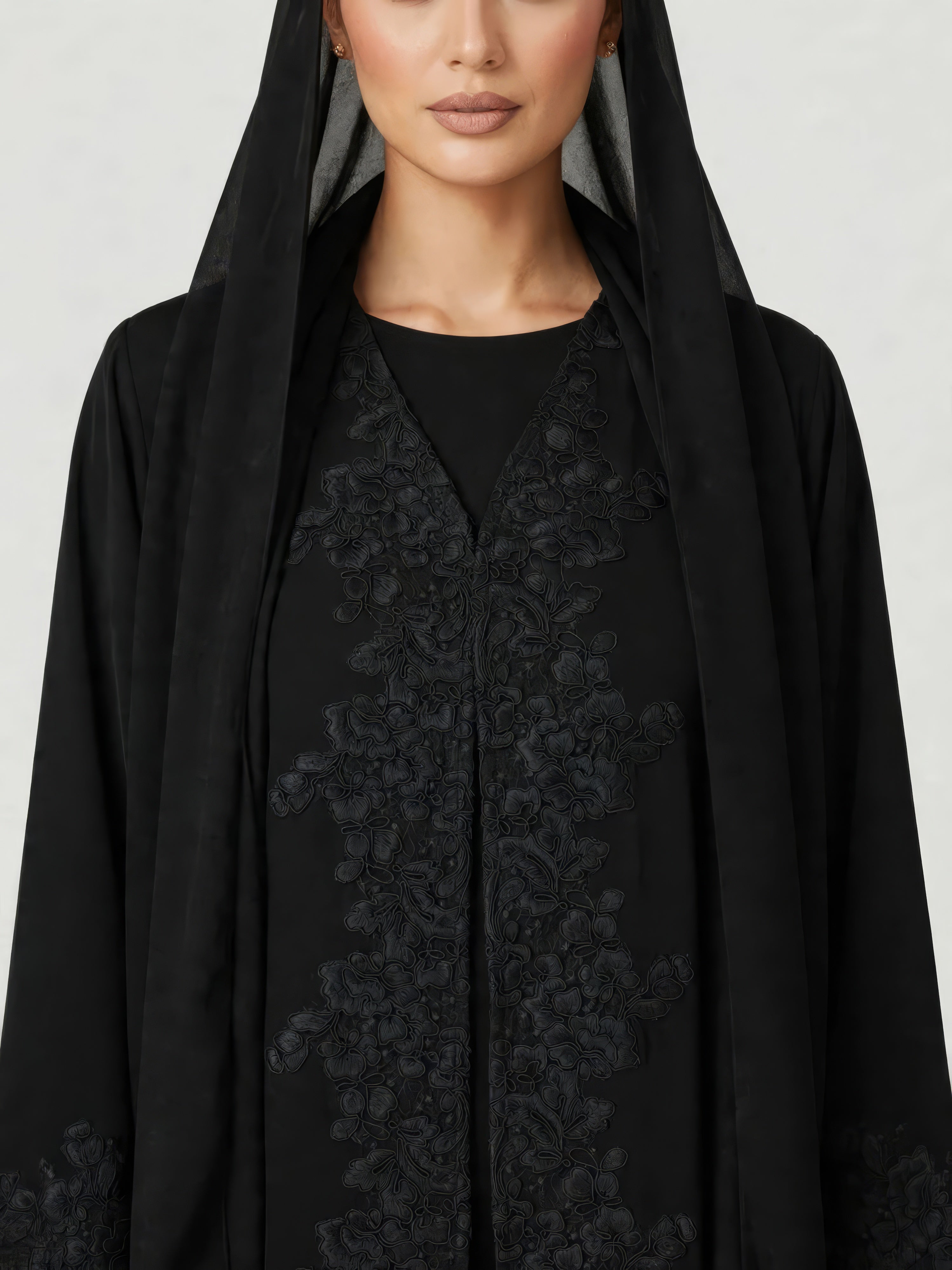 C 2782-02 Black Floral Lace Abaya