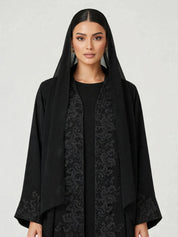 C 2782-02 Black Floral Lace Abaya