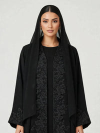 C 2782-02 Black Floral Lace Abaya - XS / 50