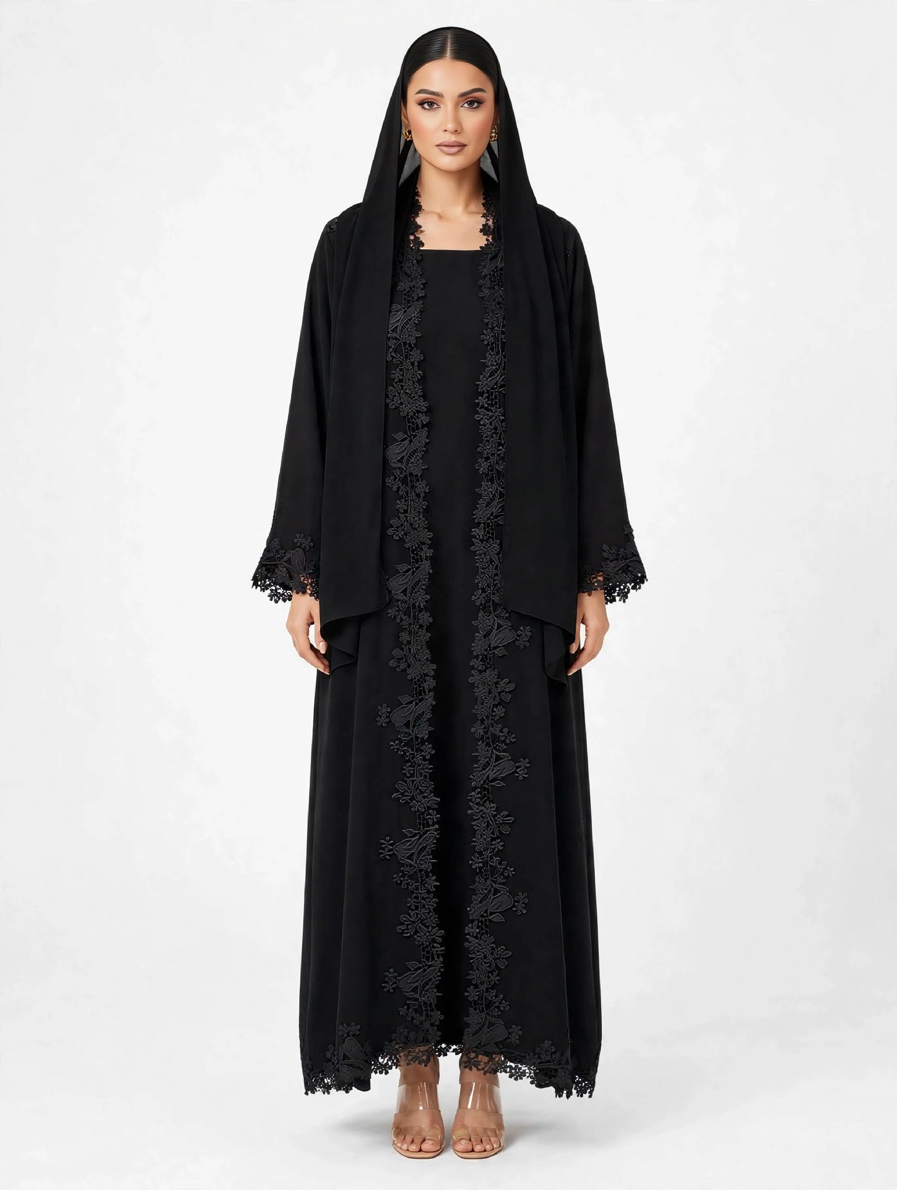 C 2783 Black Lace Abaya