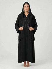C 2784 Black Beaded Lace Abaya