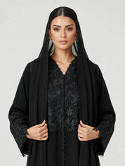 C 2784 Black Beaded Lace Abaya