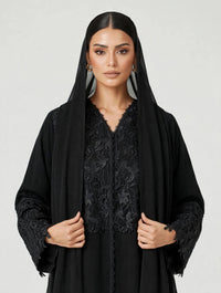C 2784 Black Beaded Lace Abaya - XS / 50
