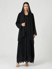 C 2785 Black Sequins Lace Abaya