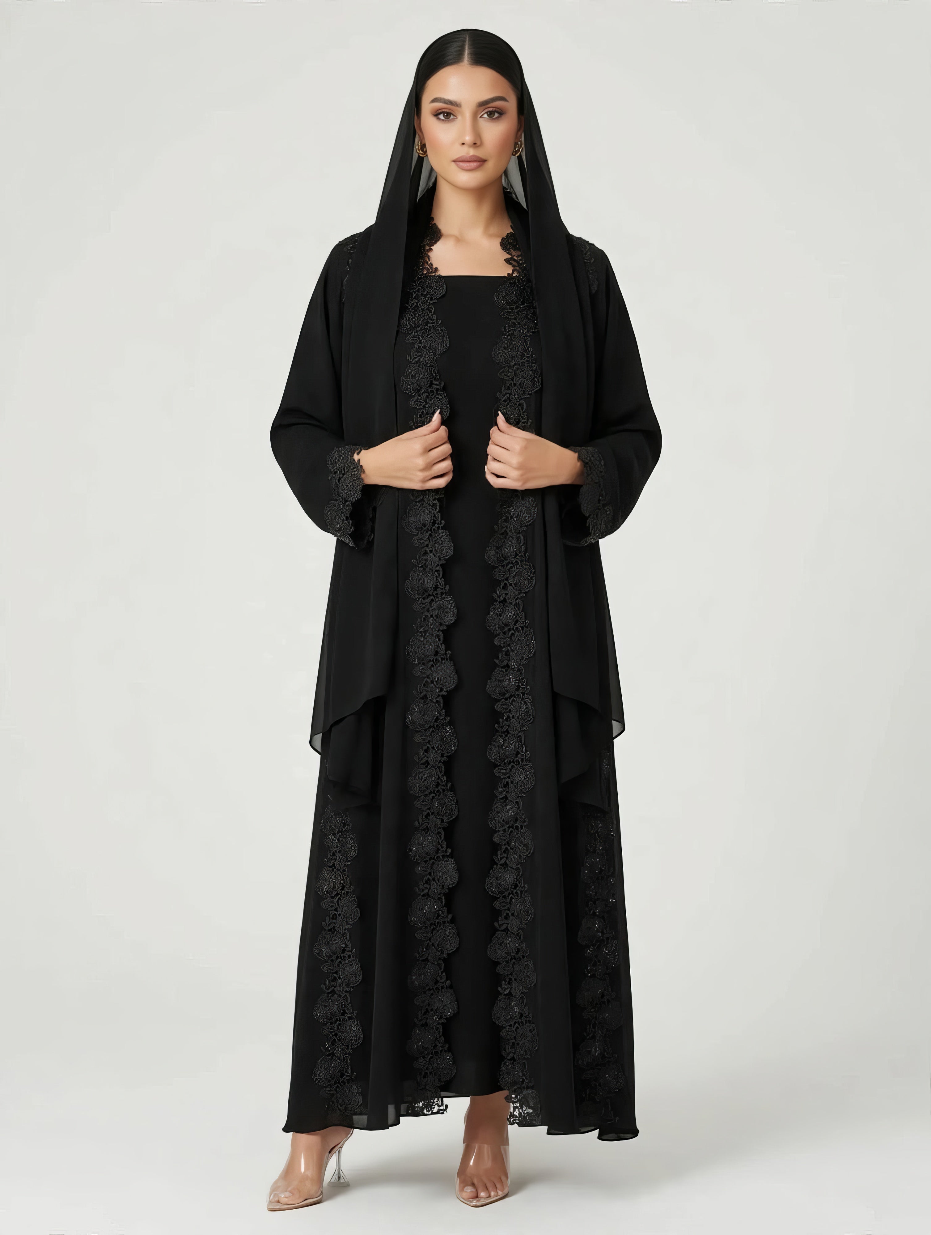 C 2786 Black Lace Abaya