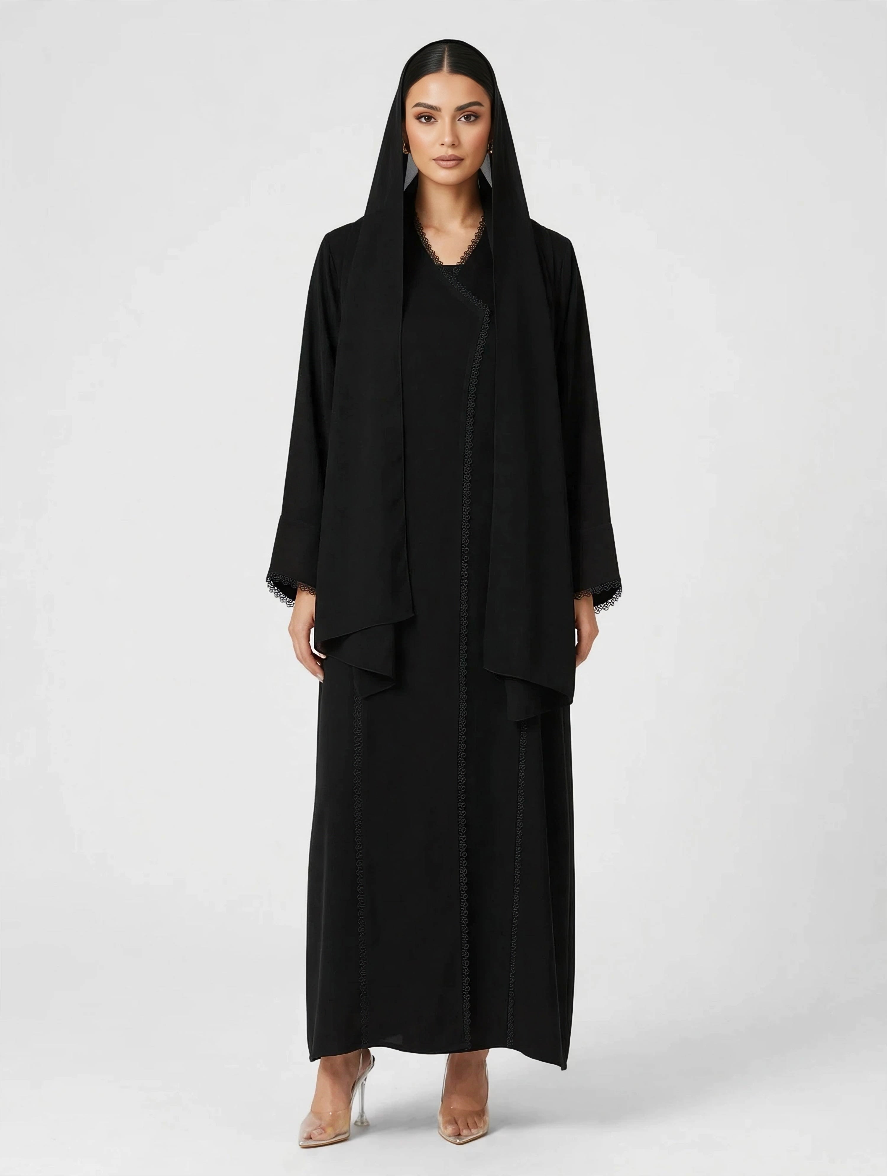 C 2787 Black Lace Abaya