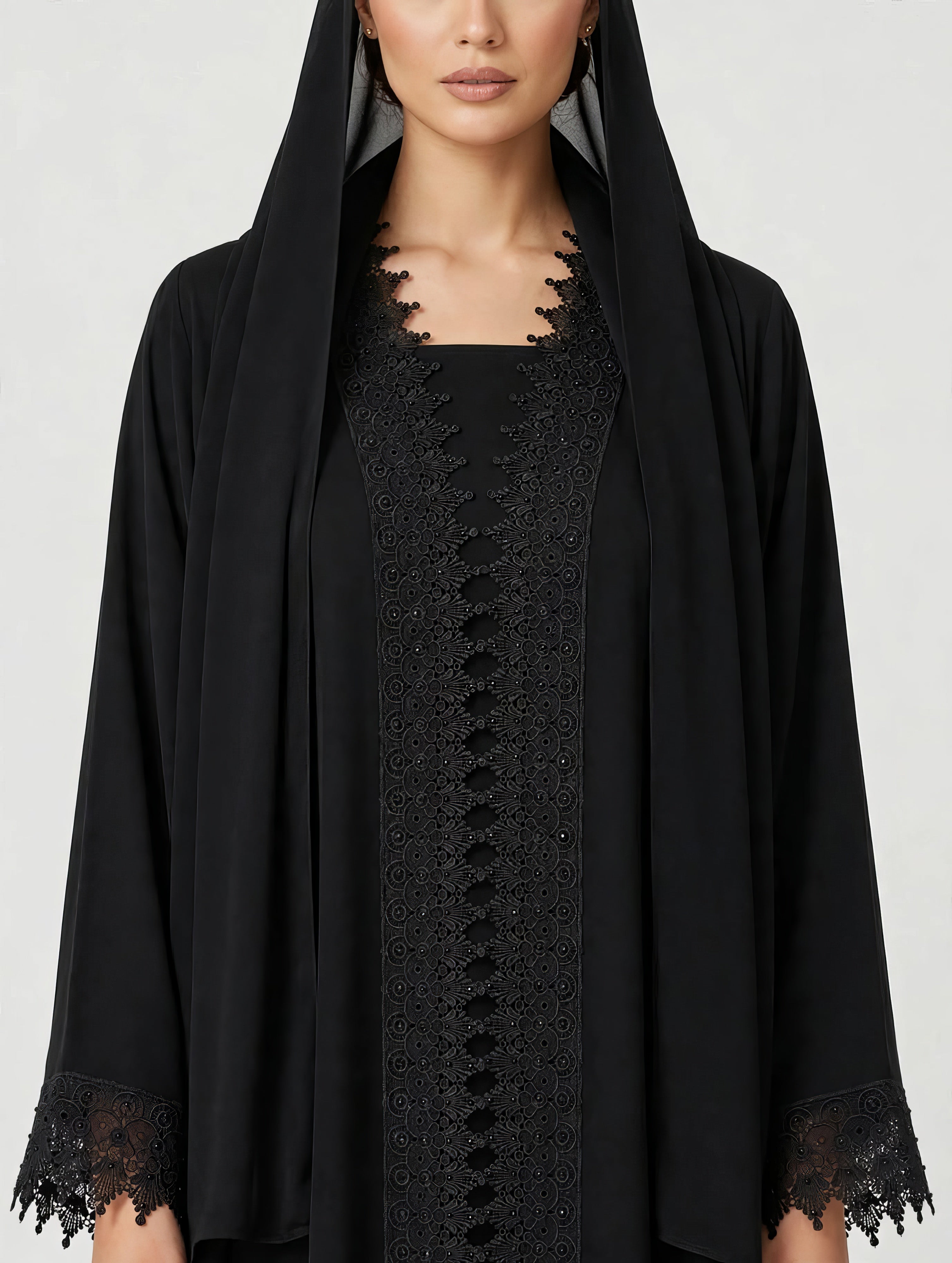 C 2788 Black Crystal Lace Abaya