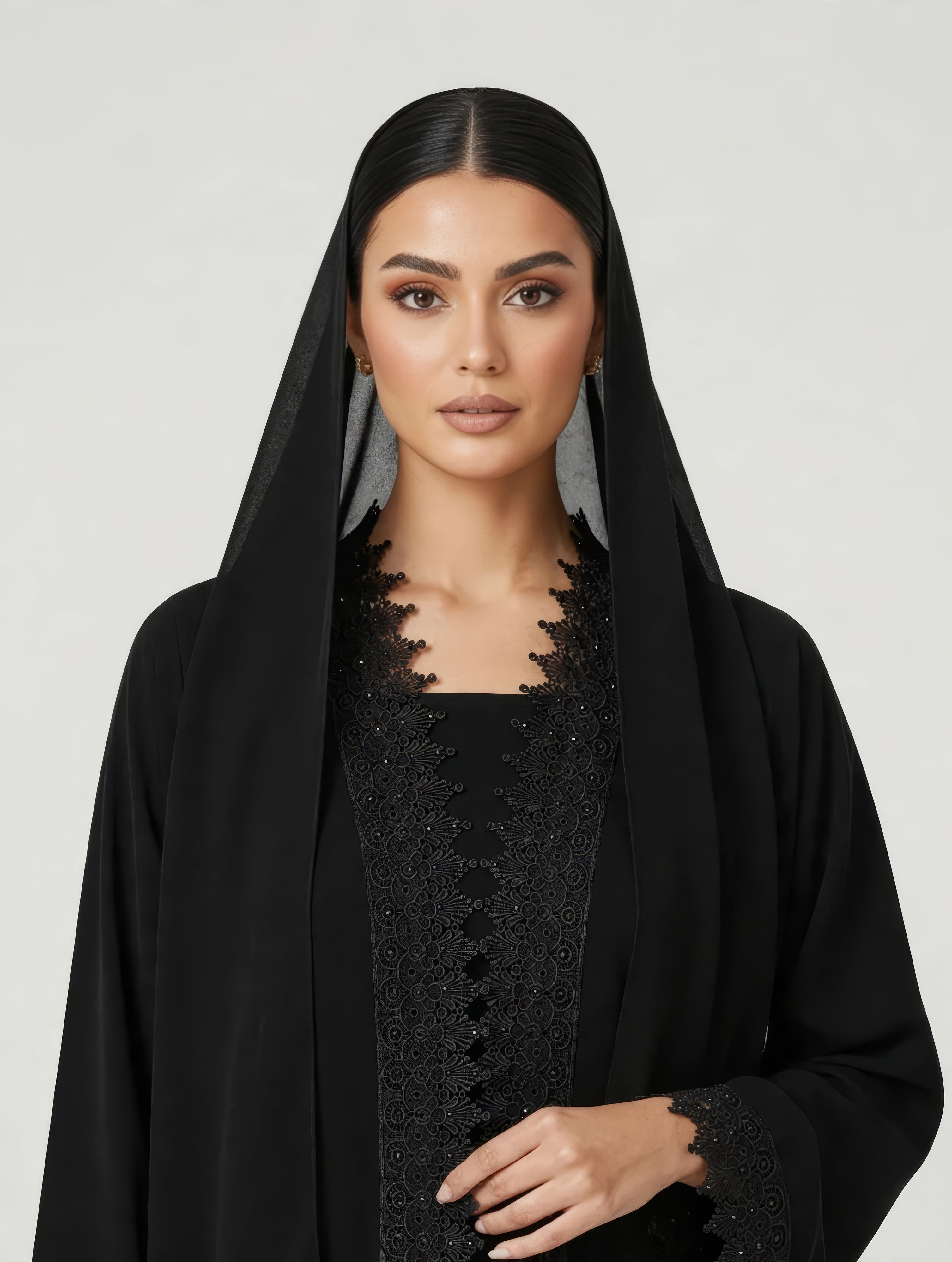 C 2788 Black Crystal Lace Abaya