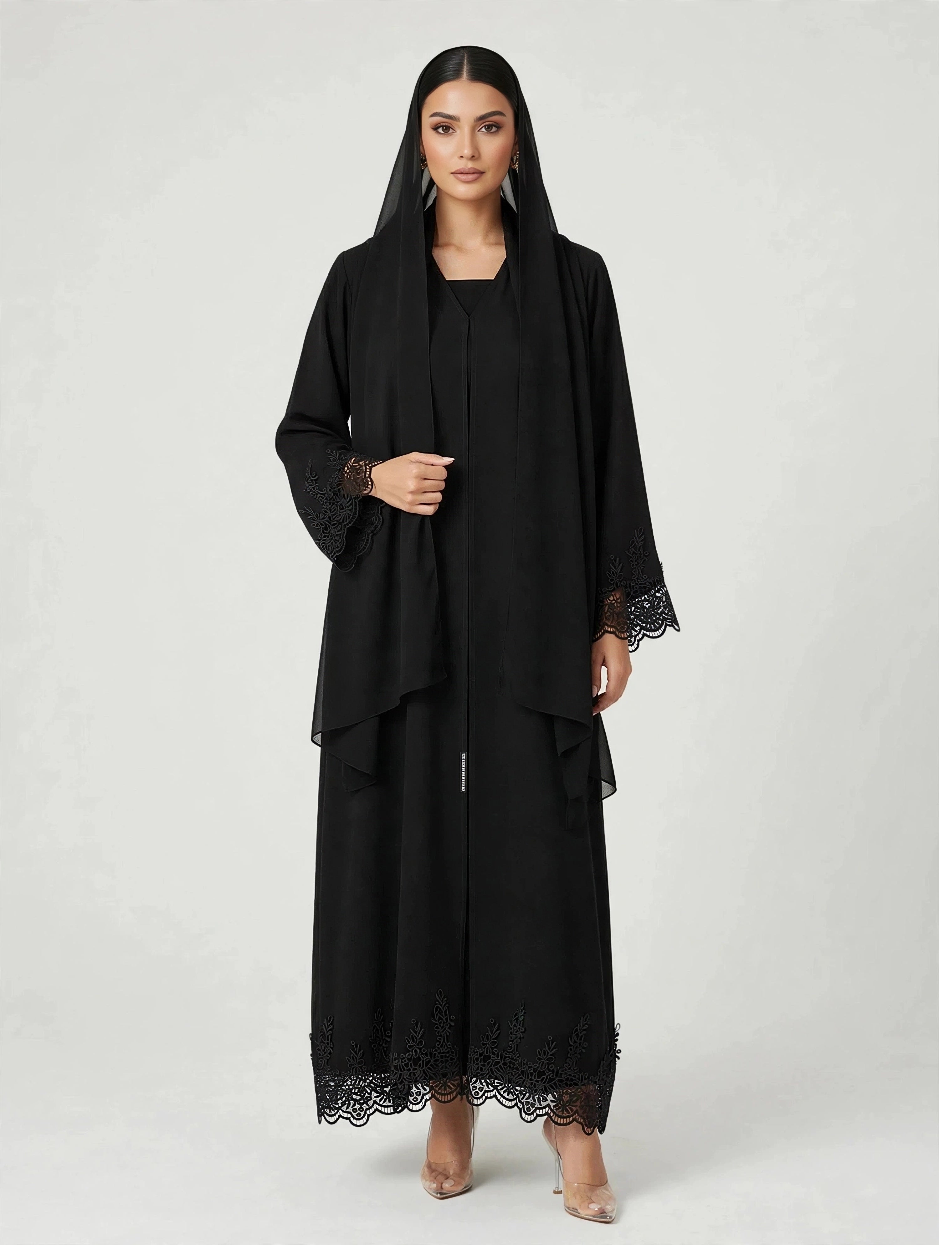 C 2789 Black Lace Abaya