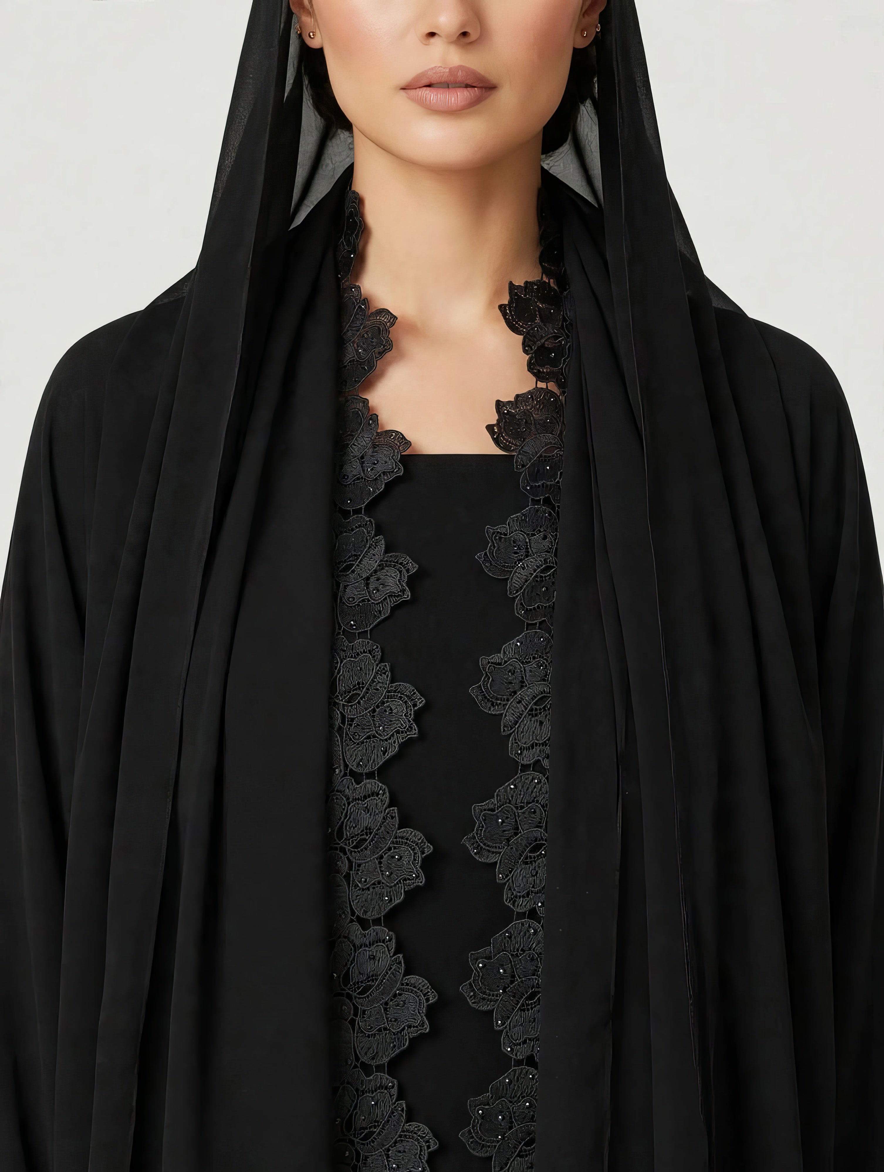 C 2790 Black Crystal Lace Abaya