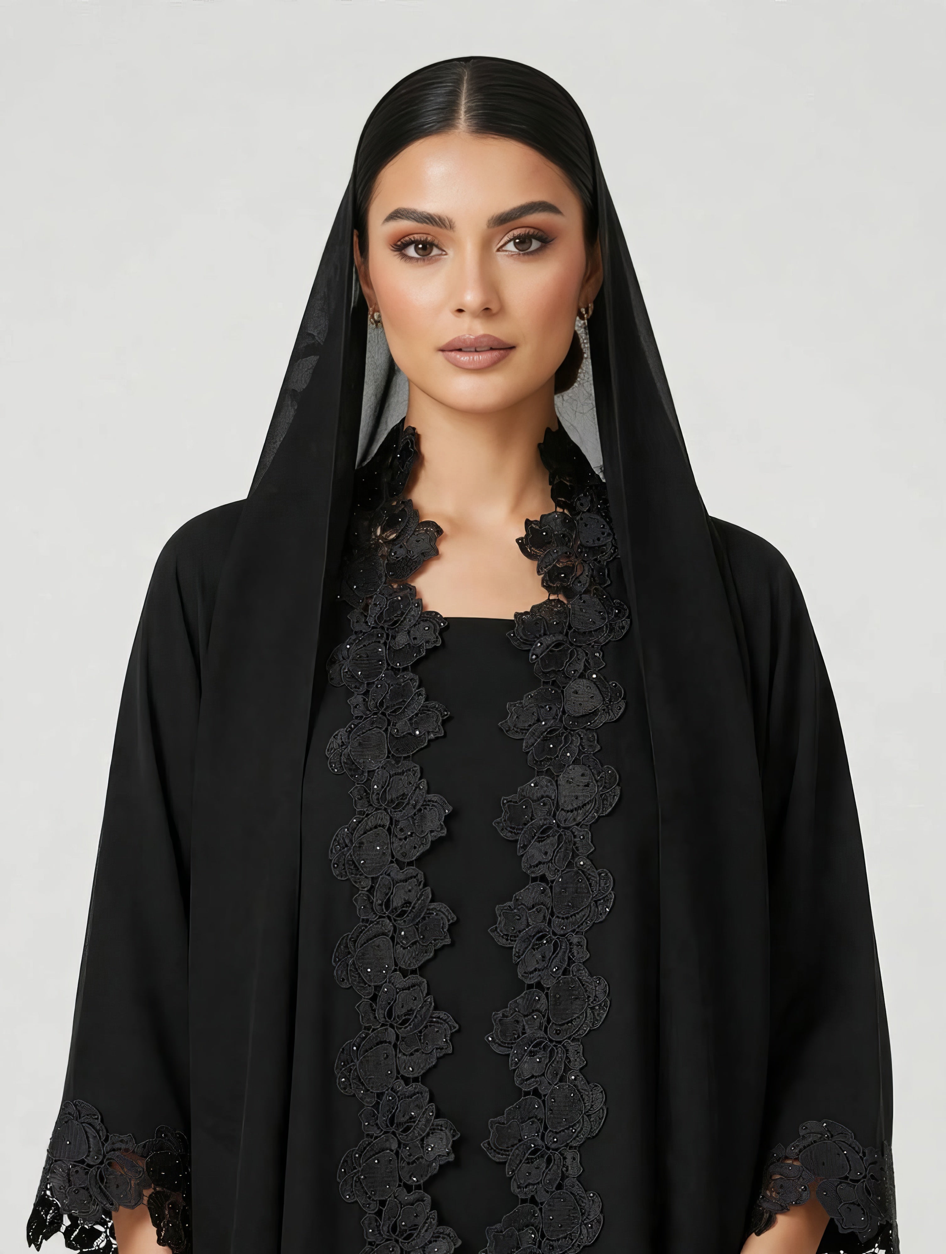 C 2790 Black Crystal Lace Abaya