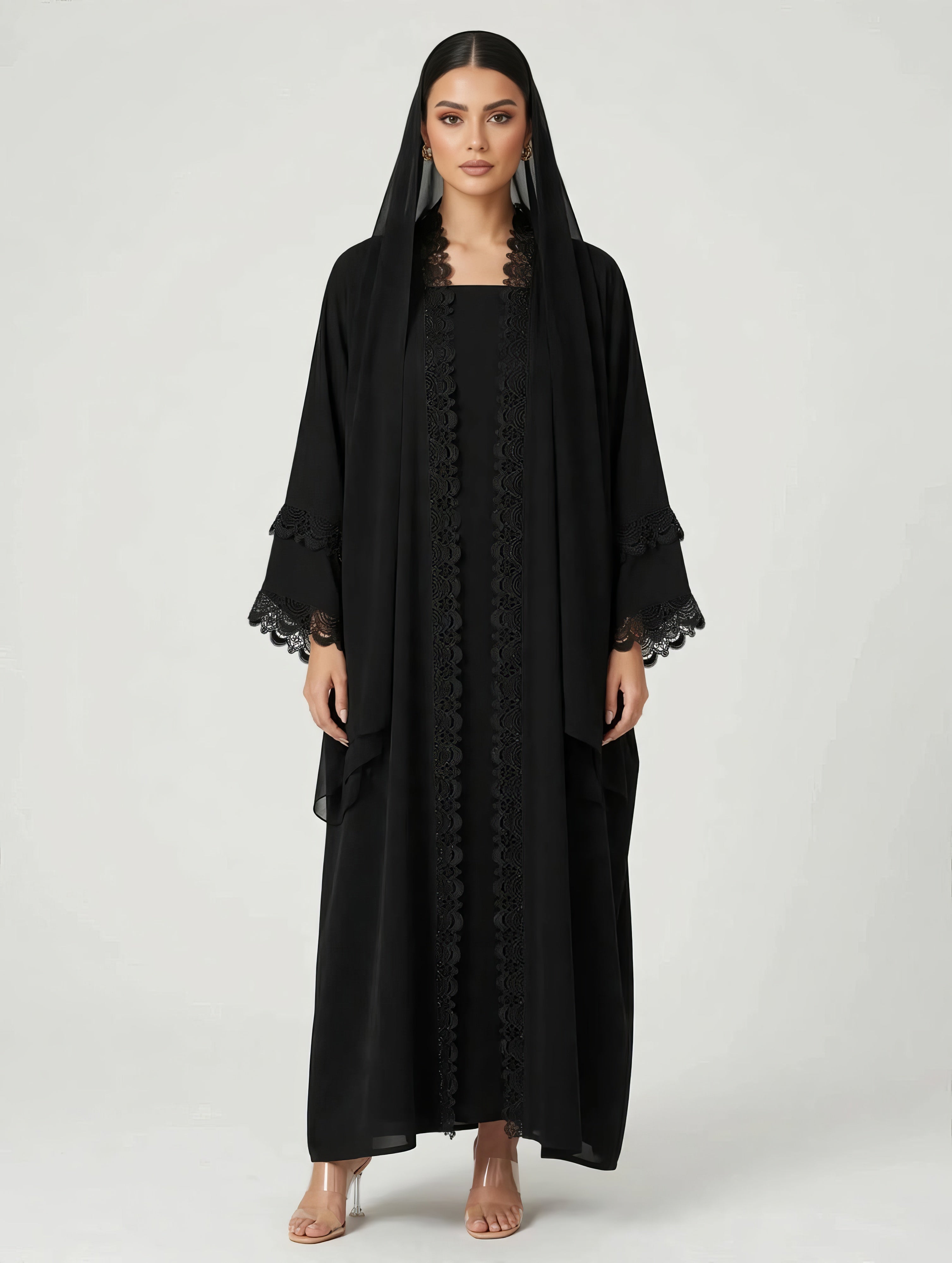 C 2791 Black Crystal Lace Abaya