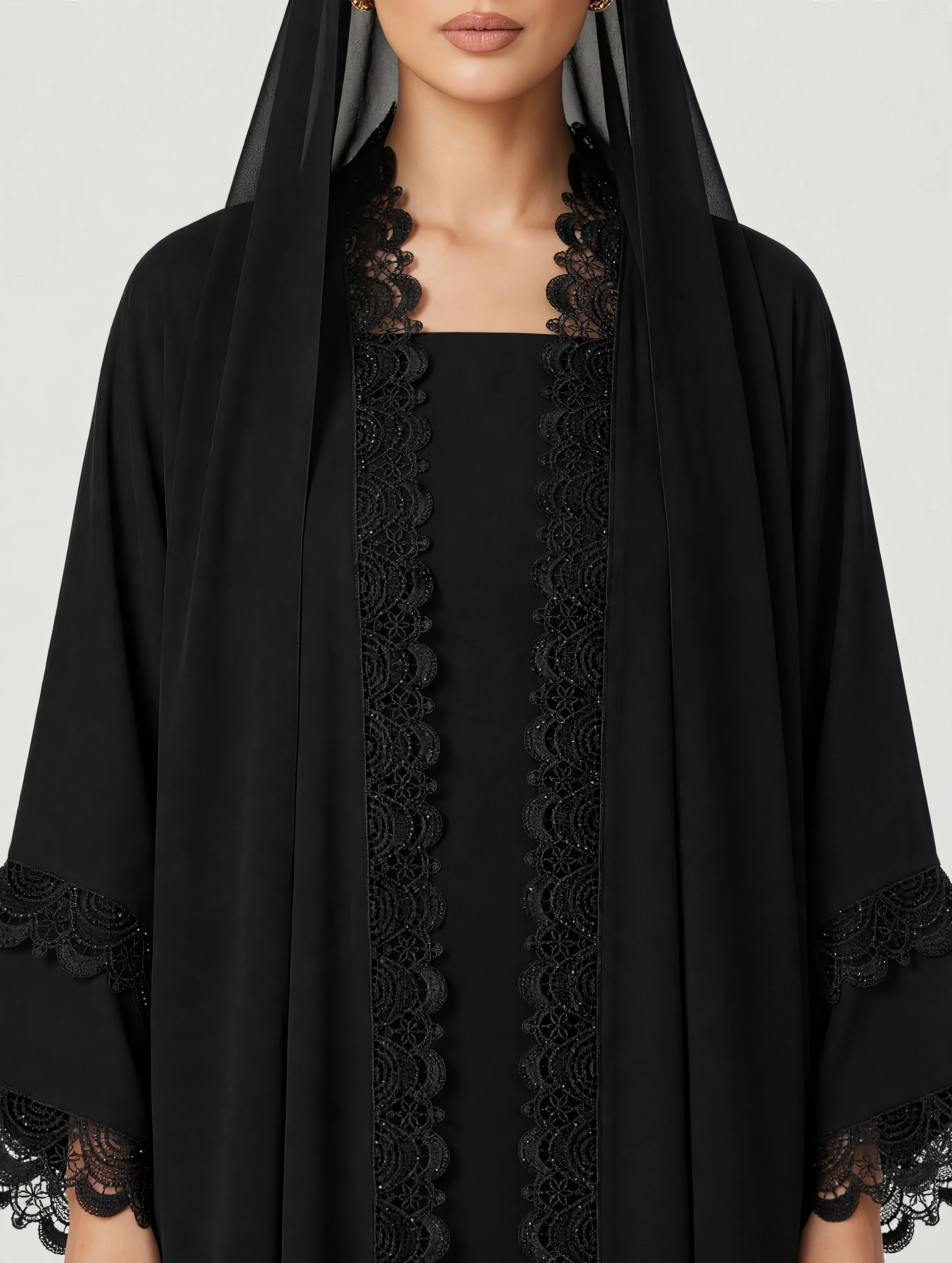 C 2791 Black Crystal Lace Abaya