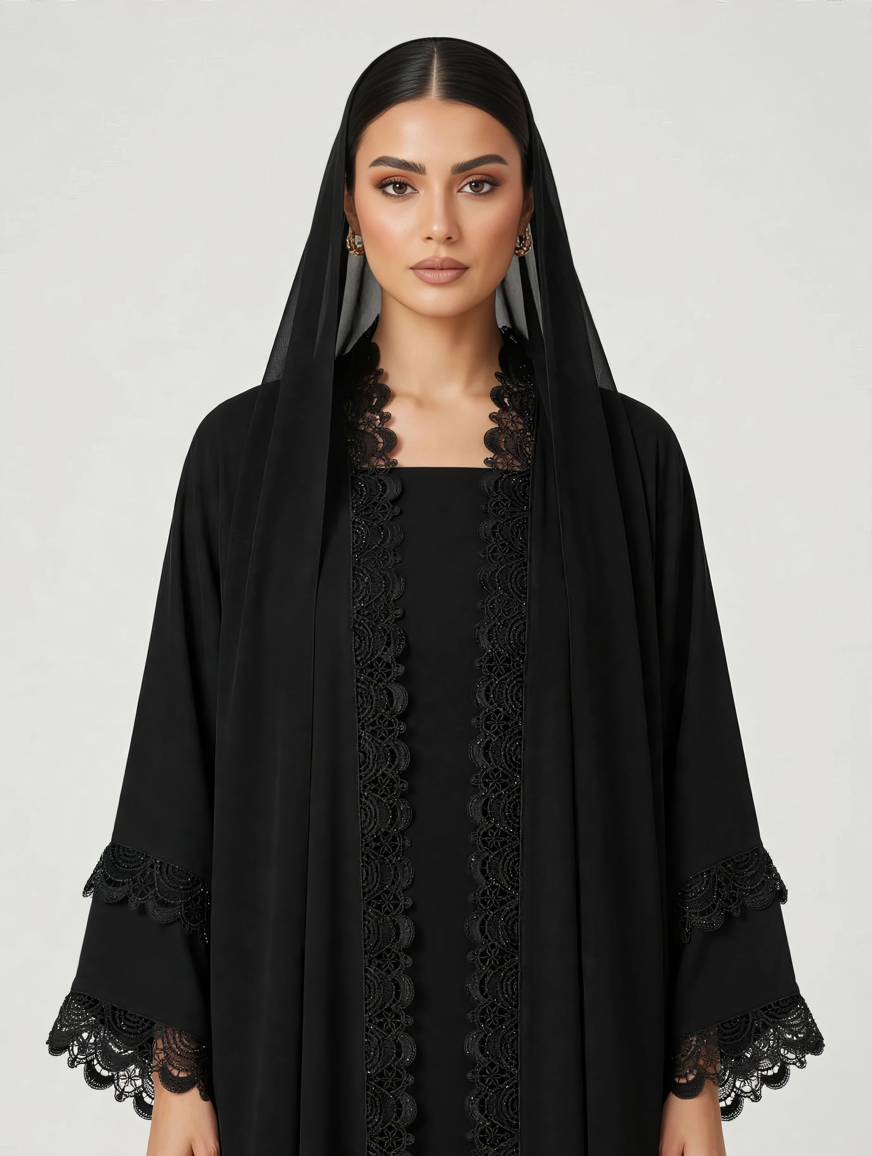 C 2791 Black Crystal Lace Abaya