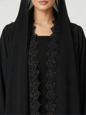 C 2792 Black Crystal Floral Lace Abaya